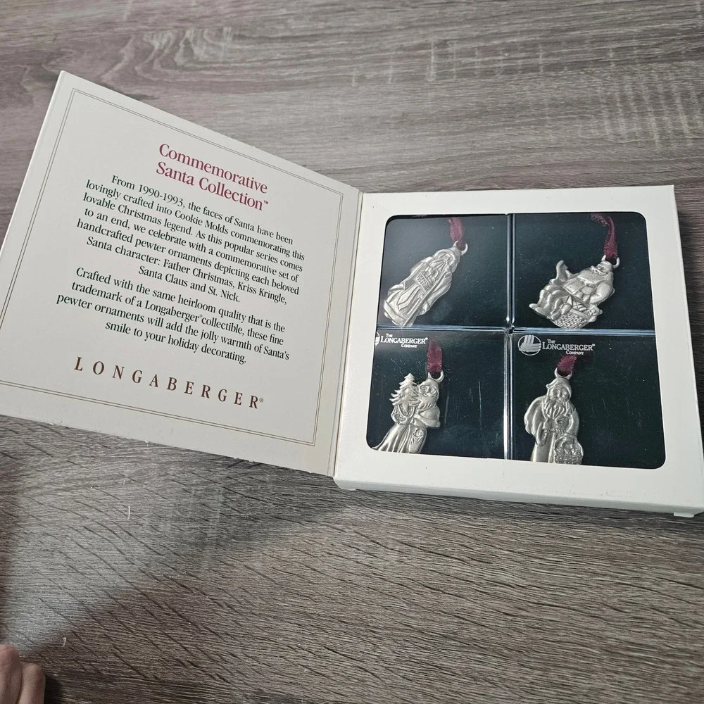 Longaberger Commemorative Santa Collection Pewter Ornaments Set 1990-1993 Boxed